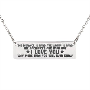 The Distance is Hard - Horizontal Bar Necklace with Back Engraving