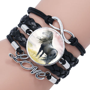 Handmade Horse Lovers Leather Cabochon Infinity Wrap Bracelet