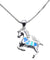 Trendy Blue Opal 925 Sterling Silver Filled Horse Necklace