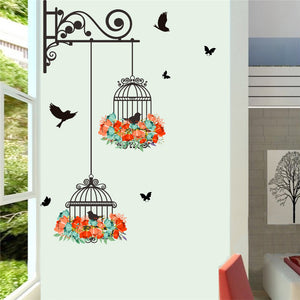 Colorful Flower Birdcage Decorative Wall Sticker