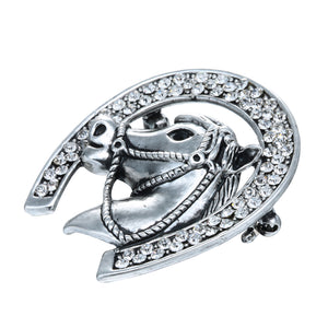 Vintage Crystal Horse Head & Horseshoe Brooch