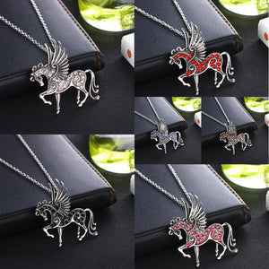 Horse Wings Crystal Rhinestone Pendant Necklace