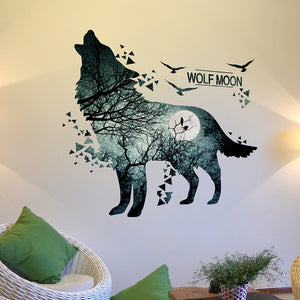Hawling Wolf At Night with Tree Art Wall Sticker